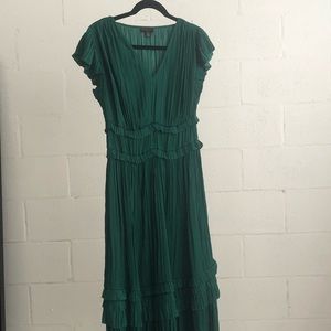 Anthropologie forest green pleated dress